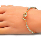 Oro Laminado Individual Bangle, Gold Filled Style Tree Design, with White Micro Pave and White Crystal, Polished, Golden Finish