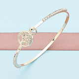Oro Laminado Individual Bangle, Gold Filled Style Tree Design, with White Micro Pave and White Crystal, Polished, Golden Finish