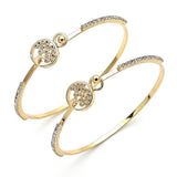 Oro Laminado Individual Bangle, Gold Filled Style Tree Design, with White Micro Pave and White Crystal, Polished, Golden Finish
