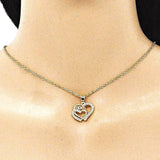 Oro Laminado Fancy Pendant, Gold Filled Style Mom and Heart Design, with White Micro Pave, Polished, Golden Finish