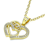 Oro Laminado Fancy Pendant, Gold Filled Style Mom and Heart Design, with White Micro Pave, Polished, Golden Finish