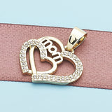 Oro Laminado Fancy Pendant, Gold Filled Style Mom and Heart Design, with White Micro Pave, Polished, Golden Finish