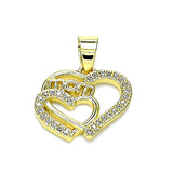 Oro Laminado Fancy Pendant, Gold Filled Style Mom and Heart Design, with White Micro Pave, Polished, Golden Finish