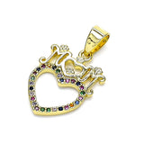Oro Laminado Fancy Pendant, Gold Filled Style Mom and Heart Design, with Multicolor Micro Pave, Polished, Golden Finish