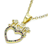 Oro Laminado Fancy Pendant, Gold Filled Style Mom and Heart Design, with Multicolor Micro Pave, Polished, Golden Finish