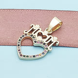Oro Laminado Fancy Pendant, Gold Filled Style Mom and Heart Design, with Multicolor Micro Pave, Polished, Golden Finish
