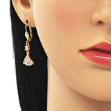 Oro Laminado Long Earring, Gold Filled Style Baguette Design, with White Cubic Zirconia and White Micro Pave, Polished, Golden Finish