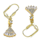 Oro Laminado Long Earring, Gold Filled Style Baguette Design, with White Cubic Zirconia and White Micro Pave, Polished, Golden Finish