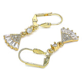 Oro Laminado Long Earring, Gold Filled Style Baguette Design, with White Cubic Zirconia and White Micro Pave, Polished, Golden Finish