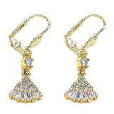 Oro Laminado Long Earring, Gold Filled Style Baguette Design, with White Cubic Zirconia and White Micro Pave, Polished, Golden Finish