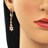 Oro Laminado Long Earring, Gold Filled Style Teardrop and Flower Design, with White Cubic Zirconia, Polished, Golden Finish