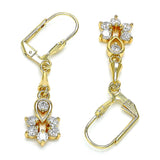 Oro Laminado Long Earring, Gold Filled Style Teardrop and Flower Design, with White Cubic Zirconia, Polished, Golden Finish