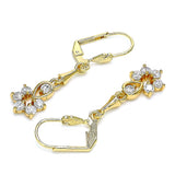 Oro Laminado Long Earring, Gold Filled Style Teardrop and Flower Design, with White Cubic Zirconia, Polished, Golden Finish