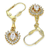 Oro Laminado Long Earring, Gold Filled Style Heart Design, with White Cubic Zirconia, Polished, Golden Finish