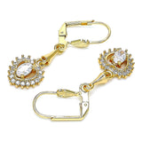 Oro Laminado Long Earring, Gold Filled Style Heart Design, with White Cubic Zirconia, Polished, Golden Finish