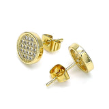 Oro Laminado Stud Earring, Gold Filled Style with White Micro Pave, Polished, Golden Finish