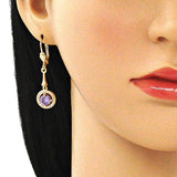 Oro Laminado Long Earring, Gold Filled Style with Amethyst and White Cubic Zirconia, Polished, Golden Finish