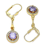 Oro Laminado Long Earring, Gold Filled Style with Amethyst and White Cubic Zirconia, Polished, Golden Finish
