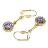 Oro Laminado Long Earring, Gold Filled Style with Amethyst and White Cubic Zirconia, Polished, Golden Finish