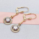 Oro Laminado Long Earring, Gold Filled Style with Amethyst and White Cubic Zirconia, Polished, Golden Finish