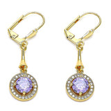 Oro Laminado Long Earring, Gold Filled Style with Amethyst and White Cubic Zirconia, Polished, Golden Finish
