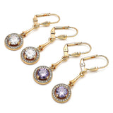 Oro Laminado Long Earring, Gold Filled Style with Amethyst and White Cubic Zirconia, Polished, Golden Finish