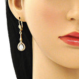 Oro Laminado Long Earring, Gold Filled Style Teardrop Design, with White Cubic Zirconia, Polished, Golden Finish