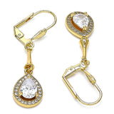 Oro Laminado Long Earring, Gold Filled Style Teardrop Design, with White Cubic Zirconia, Polished, Golden Finish