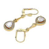 Oro Laminado Long Earring, Gold Filled Style Teardrop Design, with White Cubic Zirconia, Polished, Golden Finish