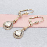Oro Laminado Long Earring, Gold Filled Style Teardrop Design, with White Cubic Zirconia, Polished, Golden Finish