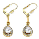 Oro Laminado Long Earring, Gold Filled Style Teardrop Design, with White Cubic Zirconia, Polished, Golden Finish