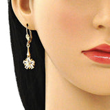 Oro Laminado Long Earring, Gold Filled Style Flower and Star Design, with White Cubic Zirconia, Polished, Golden Finish
