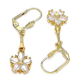 Oro Laminado Long Earring, Gold Filled Style Flower and Star Design, with White Cubic Zirconia, Polished, Golden Finish