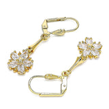 Oro Laminado Long Earring, Gold Filled Style Flower and Star Design, with White Cubic Zirconia, Polished, Golden Finish