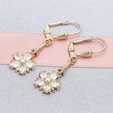 Oro Laminado Long Earring, Gold Filled Style Flower and Star Design, with White Cubic Zirconia, Polished, Golden Finish