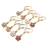 Oro Laminado Long Earring, Gold Filled Style Flower and Star Design, with White Cubic Zirconia, Polished, Golden Finish