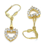 Oro Laminado Long Earring, Gold Filled Style Heart Design, with White Cubic Zirconia, Polished, Golden Finish