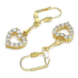 Oro Laminado Long Earring, Gold Filled Style Heart Design, with White Cubic Zirconia, Polished, Golden Finish