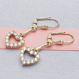 Oro Laminado Long Earring, Gold Filled Style Heart Design, with White Cubic Zirconia, Polished, Golden Finish