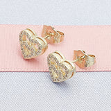 Oro Laminado Stud Earring, Gold Filled Style Heart Design, with White Micro Pave, Polished, Golden Finish