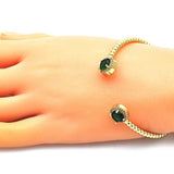 Oro Laminado Individual Bangle, Gold Filled Style with Green Cubic Zirconia and White Micro Pave, Polished, Golden Finish