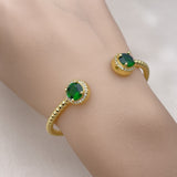 Oro Laminado Individual Bangle, Gold Filled Style with Green Cubic Zirconia and White Micro Pave, Polished, Golden Finish