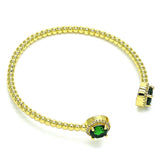 Oro Laminado Individual Bangle, Gold Filled Style with Green Cubic Zirconia and White Micro Pave, Polished, Golden Finish