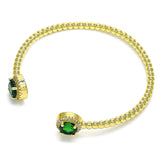 Oro Laminado Individual Bangle, Gold Filled Style with Green Cubic Zirconia and White Micro Pave, Polished, Golden Finish