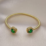 Oro Laminado Individual Bangle, Gold Filled Style with Green Cubic Zirconia and White Micro Pave, Polished, Golden Finish