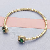 Oro Laminado Individual Bangle, Gold Filled Style with Green Cubic Zirconia and White Micro Pave, Polished, Golden Finish