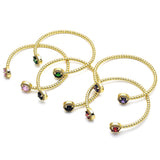 Oro Laminado Individual Bangle, Gold Filled Style with Green Cubic Zirconia and White Micro Pave, Polished, Golden Finish