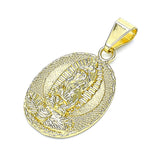 Oro Laminado Religious Pendant, Gold Filled Style Guadalupe Design, Polished, Golden Finish