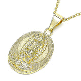 Oro Laminado Religious Pendant, Gold Filled Style Guadalupe Design, Polished, Golden Finish