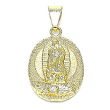 Oro Laminado Religious Pendant, Gold Filled Style Guadalupe Design, Polished, Golden Finish